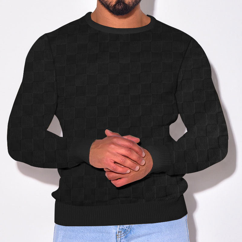 Checkered round neck long sleeved sweatshirt