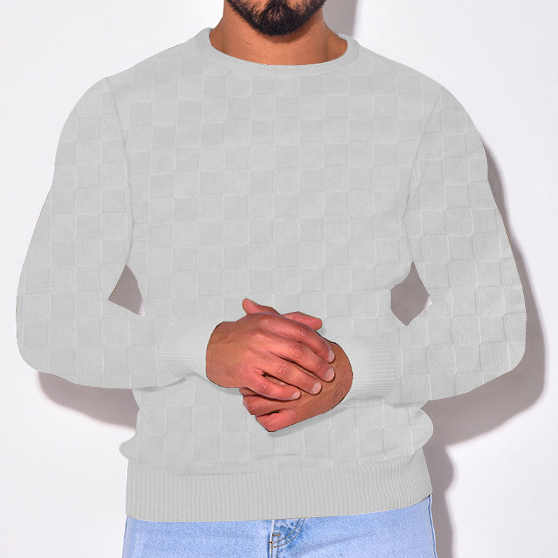 Checkered round neck long sleeved sweatshirt