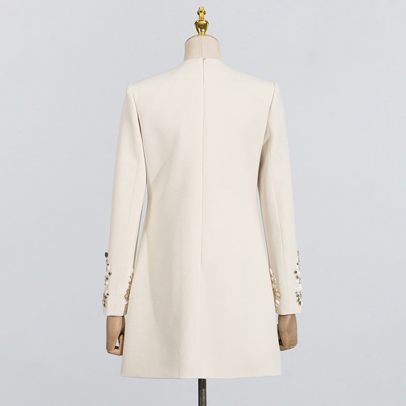 Round neck long sleeved solid color patchwork dress