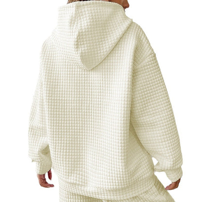 Waffle hooded long sleeved heart-shaped printed sweatshirt