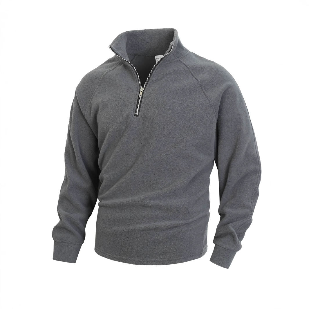 Stand up collar half zipper long sleeved pullover men's top