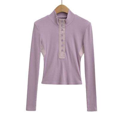 Stand up collar long sleeved T-shirt