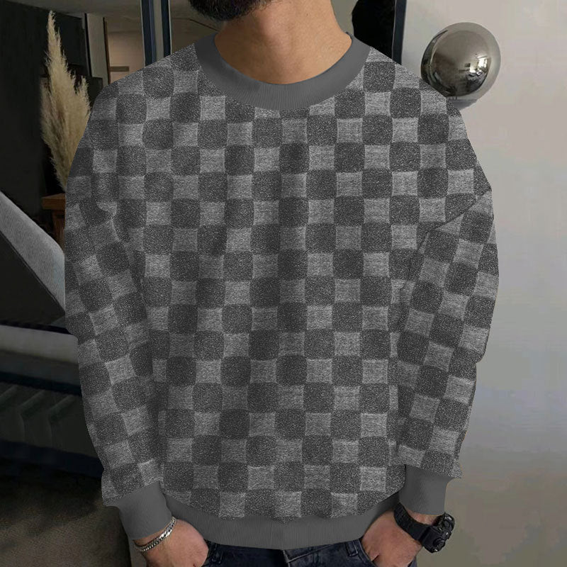 Checkered round neck long sleeved sweatshirt