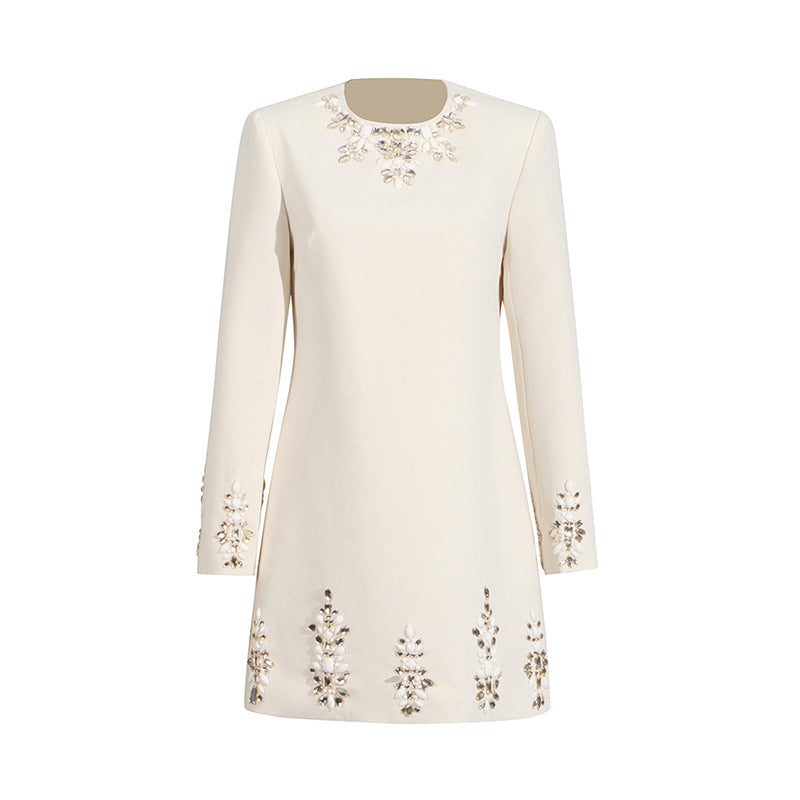 Round neck long sleeved solid color patchwork dress